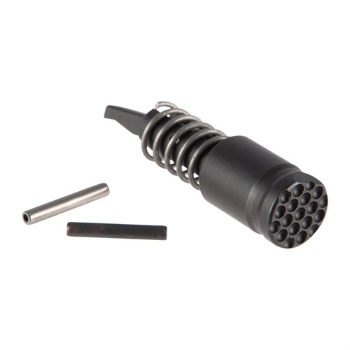 The AR-15 Low Drag Forward Assist features a snag-free, rimless design for ambidextrous charging handles, crafted from heat-treated 4130 steel with a black nitride finish.