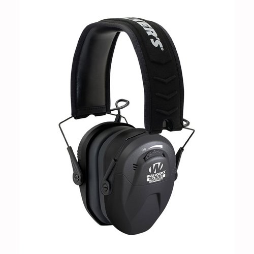 Experience superior hearing protection with Walkers Razor Electronic Compact Ear Muffs, featuring a low profile, .02 second reaction time, and a comfort fit headband.
