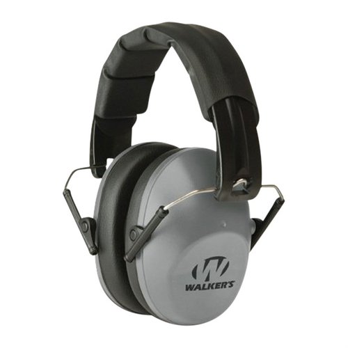 Discover Walkers Pro Low-Profile Folding Muffs: lightweight, compact, 22 dB noise reduction, comfortable PVC padding, perfect for range bags and all-day wear.