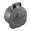 The Butler Creek Element Scope Caps feature a rugged multi-flex sleeve and a flip-out dope disk for essential wind and elevation data, perfect for precision shooting.