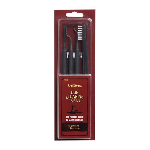 The OUTERS Utility Cleaning Tool Set features three double-ended picks for hard-to-reach areas, a stiff-nylon brush for tough dirt, and ergonomic handles for comfort.