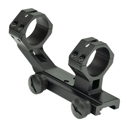 The WEAVER THUMB-NUT SPR MOUNT offers optimal height and forward cantilever for AR-style rifles, featuring an integral recoil lug for improved accuracy and return-to-zero.