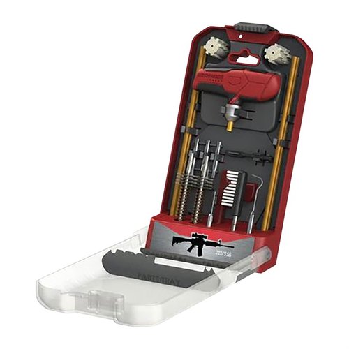The Birchwood Casey AR-15 Cleaning Kit includes 18 essential tools, a custom handle with locking chuck, and an innovative case for easy storage and display.
