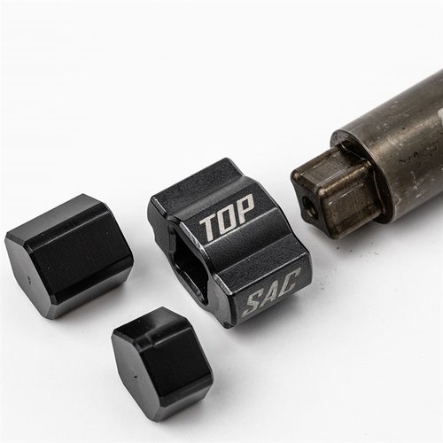 The SAC Model 8 Wrench Head fits Nucleus/Archimedes actions, ensuring precise torque and protection, made from durable 4140 Alloy Steel with a black nitride finish.