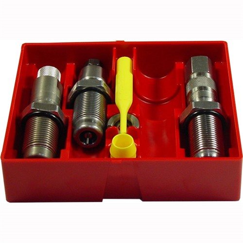 The Lee Precision .44/40 Steel 3-Die Set offers a Full Length Sizing Die, Bullet Seating Die, and Powder Through Expanding Die for efficient reloading.
