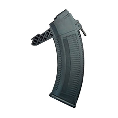The PRO MAG 35RD SKS magazine offers a lever release for quick changes, durable carbon fiber construction, and a textured grip for enhanced control.