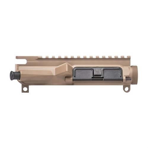 The M4E1 Threaded Upper Receiver features a sleek design, forged 7075-T6 Aluminum, M4 feedramps, and is pre-installed with a port door and forward assist.