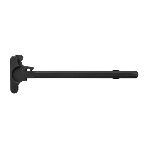 The Aero Precision AR-15 Charging Handle features robust 7075-T6 aluminum construction, ambidextrous design, and a sleek black anodized finish, made in the USA.