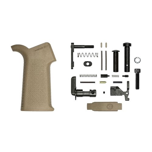 The Aero Precision AR-15 MOE SL Lower Parts Kit includes essential components for assembly, featuring a Magpul MOE Grip and Trigger Guard, available in Black or FDE.