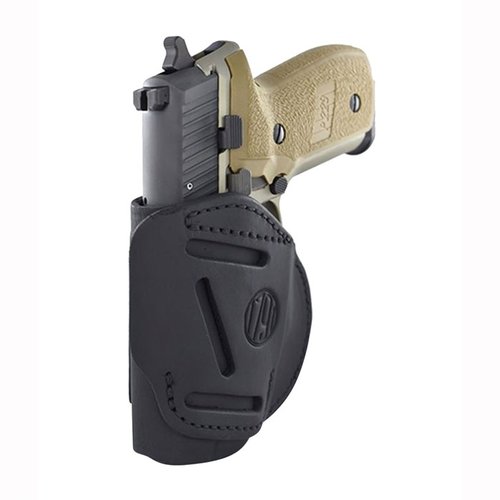 The 4-Way Holster offers versatile carry options, crafted from premium American Steerhide, and accommodates small lights and lasers for enhanced functionality.
