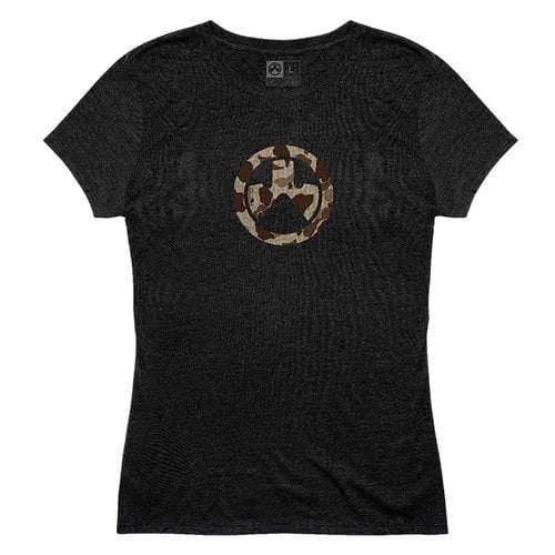 Experience comfort and durability with the Magpul Women's Raider Camo CVC T-Shirt, featuring a tag-less design, double-needle stitching, and a stylish camo logo.