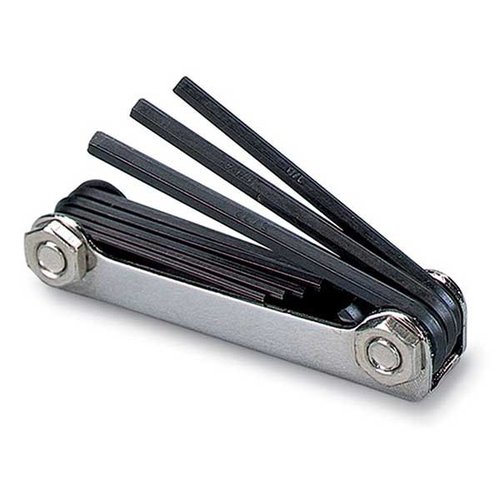 The RCBS Fold Up Hex Key Set includes eight heat-treated hex keys (0.05
