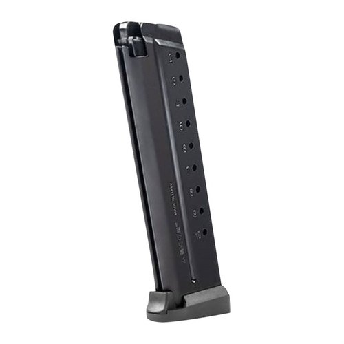 Mec-Gar 1911 Full Size magazines feature a durable heat-treated carbon steel construction, anti-friction coating, and high-impact polymer components for reliable performance.