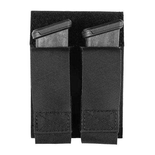 The Grey Ghost Gear Double Pistol Magazine Pouch securely holds two magazines with rare-earth magnets, durable laminate nylon, and attaches easily to MOLLE webbing.