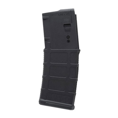 The MAGPUL PMAG 10/30 offers a 10-round capacity in a full-size AR-15 magazine body for easy handling, featuring a secure locking plate and aggressive grip.