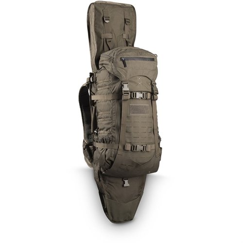 The Eberlestock Gunslinger II Pack offers versatile storage, a scabbard for larger optics, and an ergonomic Intex-II frame for optimal support, ideal for all users.