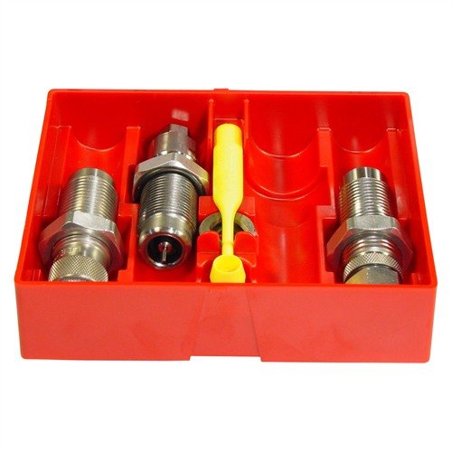 The LEE Precision 454 Casull Carbide 3-Die Set includes essential dies for resizing, seating, and expanding, all without the need for sizing lube, ensuring smooth reloading.