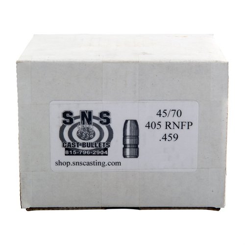 Experience consistent quality with SNS Cast Bullets' 45/70 Caliber 405gr Lead RNFP, crafted from a certified alloy and ideal for velocities up to 1250 FPS.