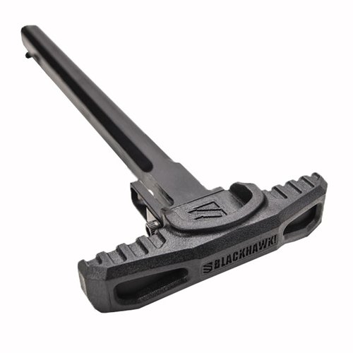 Upgrade your AR-15 with the Blackhawk No-Latch Ambidextrous Charging Handle for fast, easy operation from any position, featuring a sturdy aluminum frame and oversized grip.