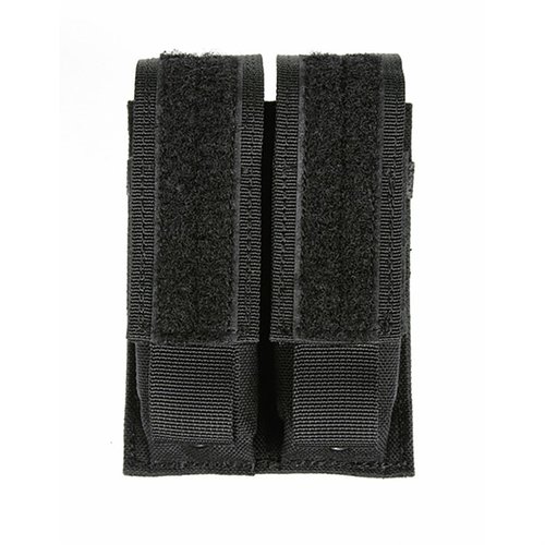 The BLACKHAWK Double Pistol Mag Pouch securely holds two double-stack magazines, easily attaches to S.T.R.I.K.E or MOLLE gear, and features a waterproof design.