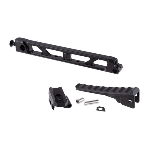 The JMAC Customs 8-inch Arm Bar features a lightweight, rigid design with a folding buttplate, QD sling socket, and modular mounting options for versatility.