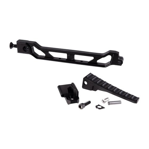 The JMAC Customs 8-inch Arm Bar features a lightweight, rigid design with a folding buttplate, integrated QD sling socket, and modular mounting options.