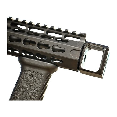 The JMAC Customs Loud And Flashy Muzzle Brake enhances sound and flash while minimizing recoil and muzzle rise, featuring durable 17-4ph stainless construction.