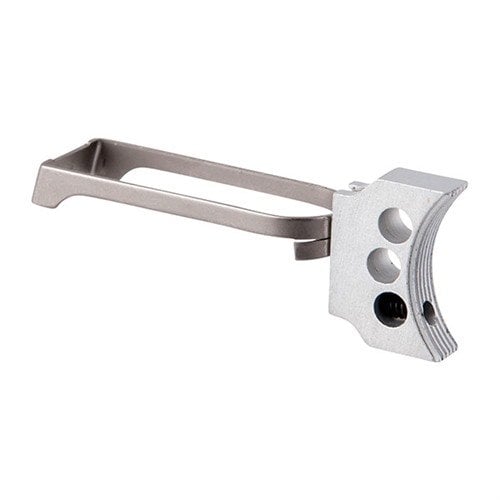 Upgrade your 1911 with the Fusion Firearms 3-Hole Silver Trigger, featuring adjustable length, lightweight aluminum, and a serrated pad for precision performance.