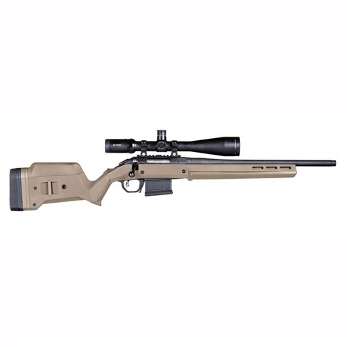 The Magpul Hunter American Stock offers a drop-in solution for Ruger American Short Rifles, featuring adjustable length of pull, M-LOK compatibility, and reinforced polymer construction.