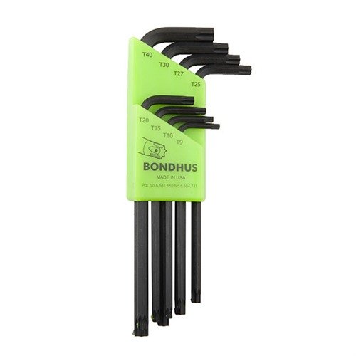 The BONDHUS PROHOLD STAR TIP L-WRENCHES fit all Star and TORX screws, ensuring a secure grip and precision fit for easy use in gunsmithing tasks.