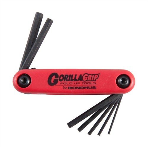 The BONDHUS GORILLA GRIP® 7-Piece Metric Hex Wrench Set offers compact, fold-up convenience, perfect for your range bag or toolbox, with sizes from 1.5mm to 6mm.