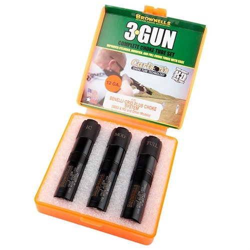 The Brownells 12GA 3-Gun Crio Choke Tube Set offers three precision-engineered tubes for optimal performance in competitions, featuring durable stainless steel construction.