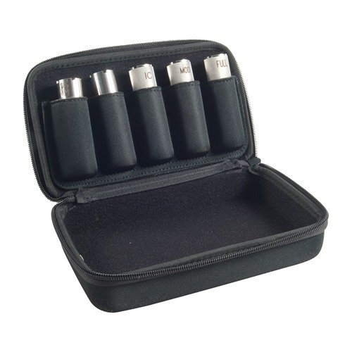 The CARLSONS Choke Tube Carry Case features a durable EVA molded foam exterior, scratch-resistant lining, and holds 5 choke tubes, perfect for organized transport.