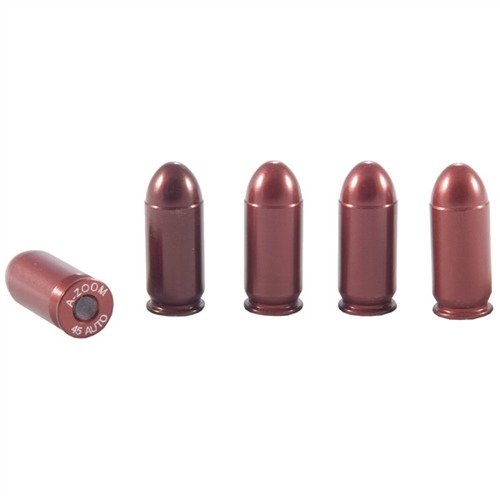 Enhance your shooting skills with A-ZOOM 45 ACP Snap Caps; durable aluminum body for repeated use, perfect for practice loading, unloading, and dry firing.