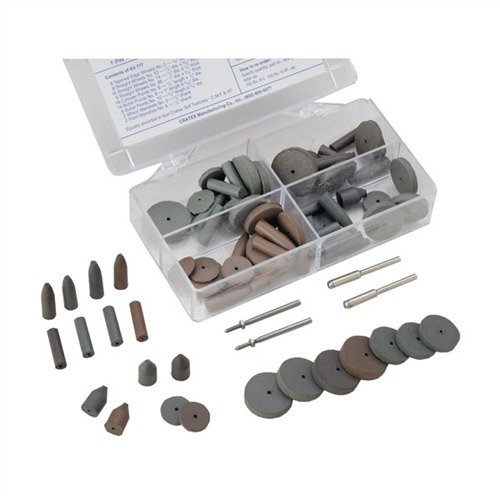 The CRATEX 777 Abrasive Kit offers 80 flexible, pre-shaped wheels and points in various grits for polishing, smoothing, and deburring, perfect for gun and machine shops.