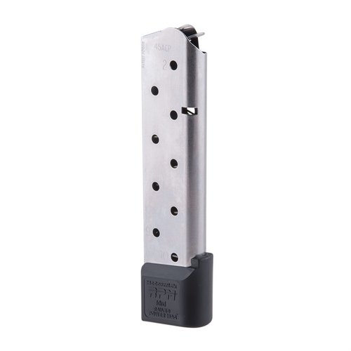 Experience ultra-smooth, reliable feeding with the Chip McCormick 1911 RPM Magazine, featuring dual-wall feed rails, stainless steel construction, and 10-round capacity.