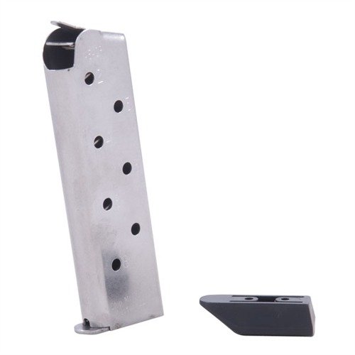 The Chip McCormick 1911 8RD .45 ACP magazines offer enhanced capacity and reliable feeding, featuring a stainless steel design and easy pad installation.