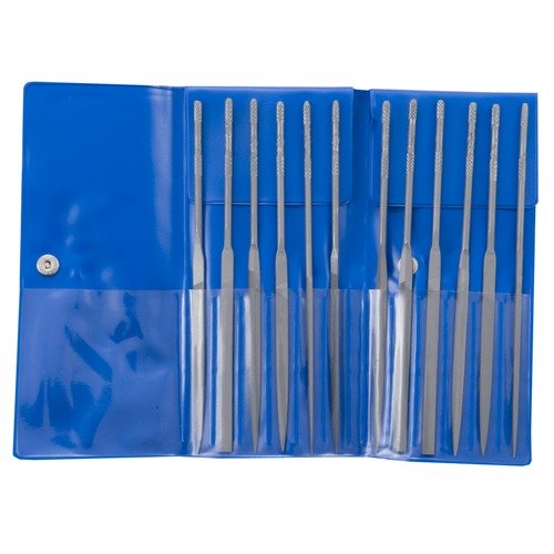 The FRIEDR. DICK GMBH Professional Gunsmith Needle File Set offers 12 precision files, knurled handles for grip, and a durable storage roll for easy access.