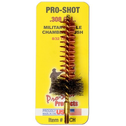 The Military Style AR10 .308 Chamber Brush by Pro Shot Products, Inc ensures precise cleaning of your chamber, enhancing reliability and performance for your firearm.