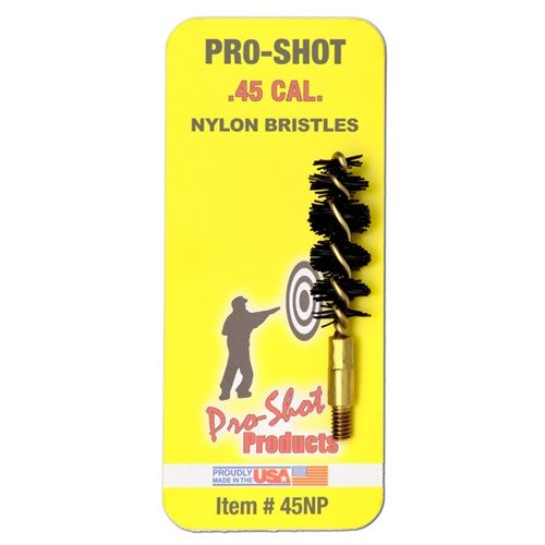 .45 Caliber Nylon Pistol Brush by Pro Shot Products, Inc offers durable cleaning with soft nylon bristles, ensuring effective bore cleaning without damaging your firearm.