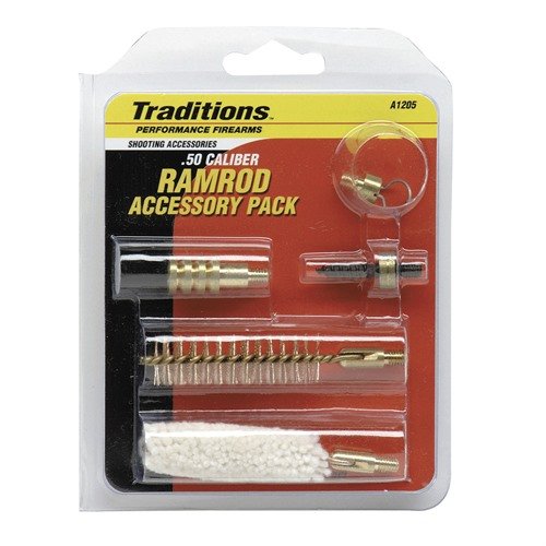 The Traditions Ramrod Accessories Pack 50 Caliber offers essential tools for maintaining your firearm, ensuring optimal performance and reliability in the field.
