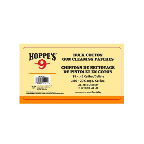 HOPPE'S .38-.45 Caliber Cleaning Patches offer superior cleaning efficiency for your firearms, designed for .410-20 GA, ensuring optimal performance and maintenance.