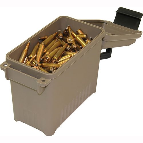 The MTM CASE-GARD Bulk Storage Ammo Can Mini Dark Earth offers durable storage for ammo, with a compact design, superior sealing, and easy portability for all your shooting needs.