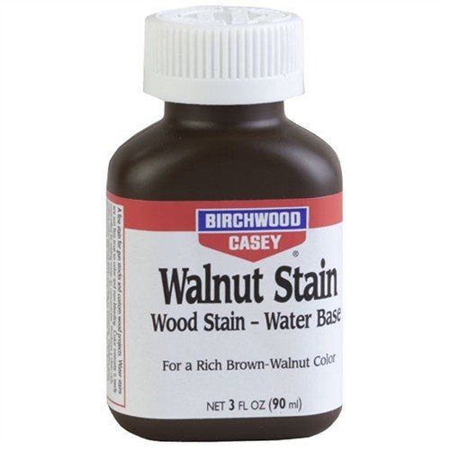 Achieve a classic walnut finish with Birchwood Casey 3oz Walnut Stain, easily adjustable for color intensity, sun-fast, and non-bleeding for a professional look.