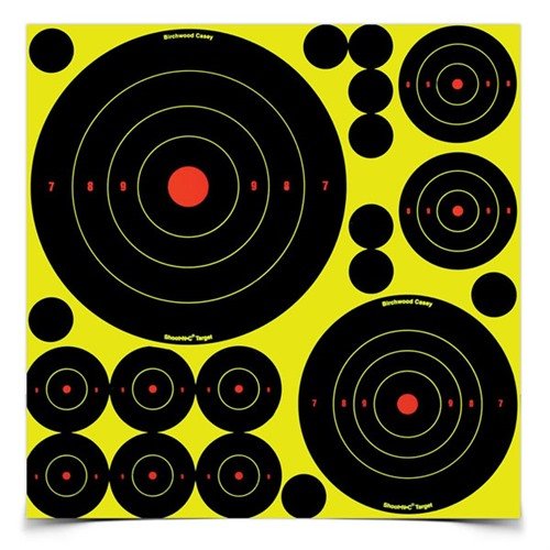 The Birchwood Casey Shoot-N-C Variety Pack offers 50 targets and 50 repair pasters, ideal for rifles, handguns, and airguns at various distances.