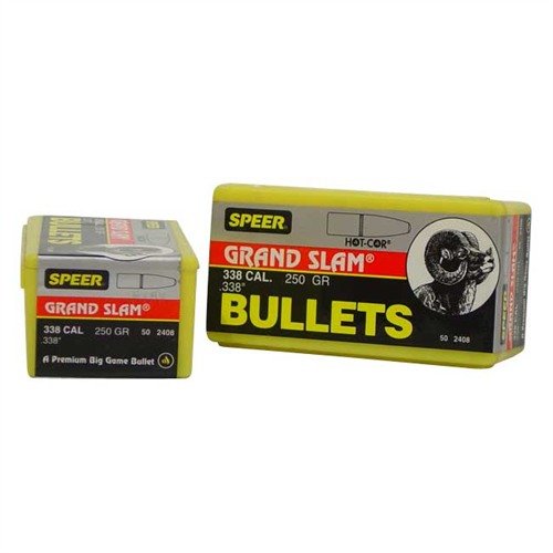 The Speer Bullet .338 250gr Grnd Slam offers exceptional accuracy and terminal performance, making it ideal for big game hunting and precision shooting.