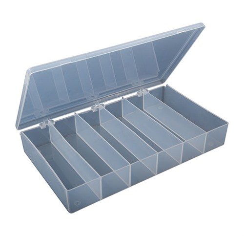 Organise your tools and parts with Brownells' tough, clear polypropylene storage bin featuring 6 compartments for easy identification and durability against solvents.
