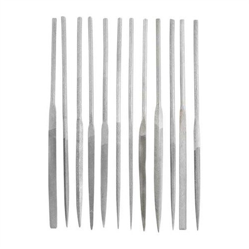 The Brownells Economy Needle File Set includes 12 fine cut files in various shapes, perfect for occasional use, all neatly stored in a handy roll case.