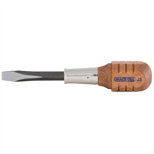 The GRACE USA Windage Screwdriver features a precision-fit blade and durable wooden handle, ensuring secure adjustments for Leupold®, Redfield®, and Burris® scopes.