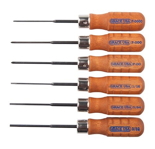 The Grace USA 6 Piece Micro Screwdriver Set features durable USA Chromium-Vanadium steel blades, precision tips, and a handcrafted hardwood handle for reliable performance.